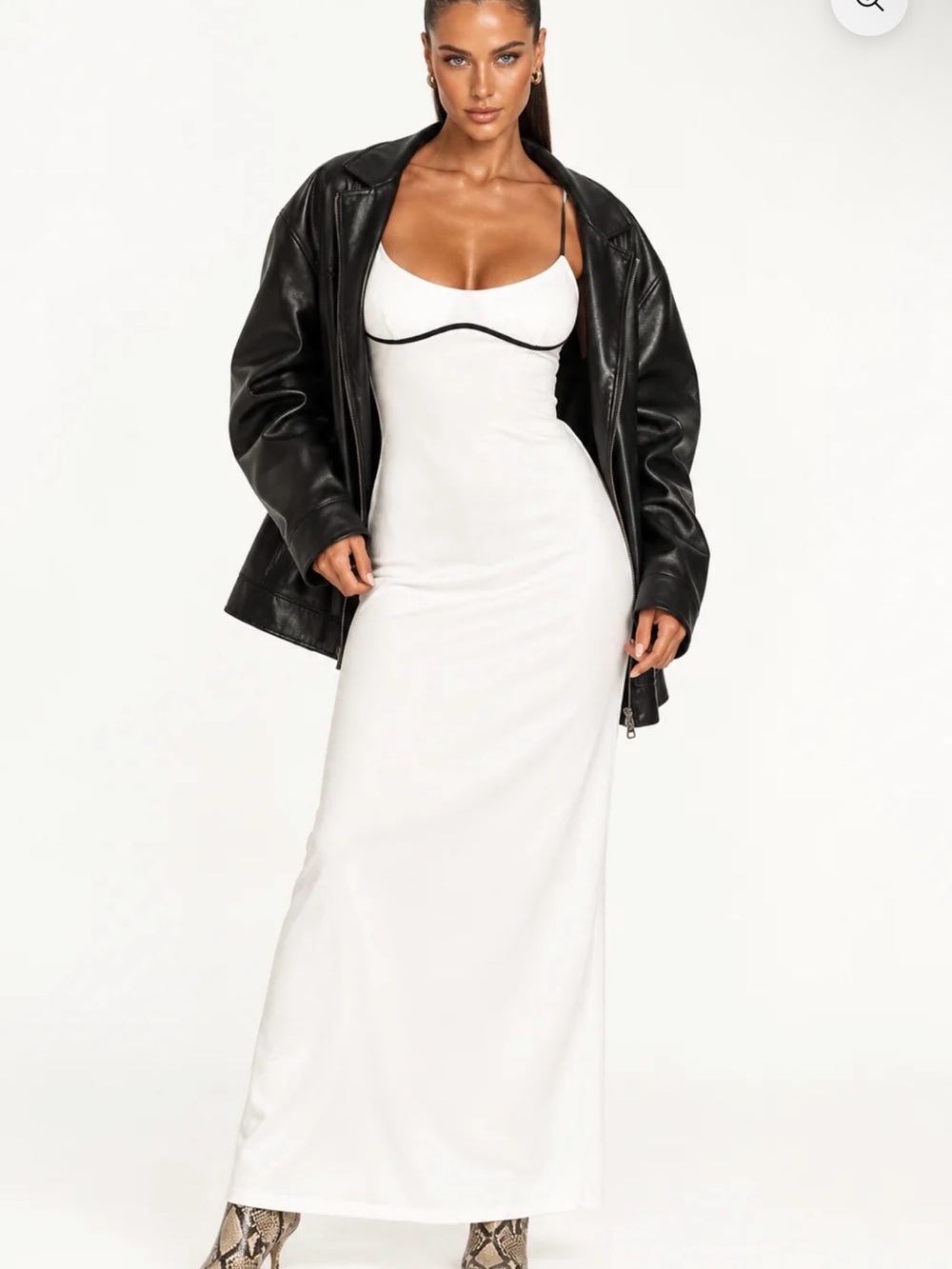 Forever 21 White Maxi Slip Dress with Black Contrast Piping